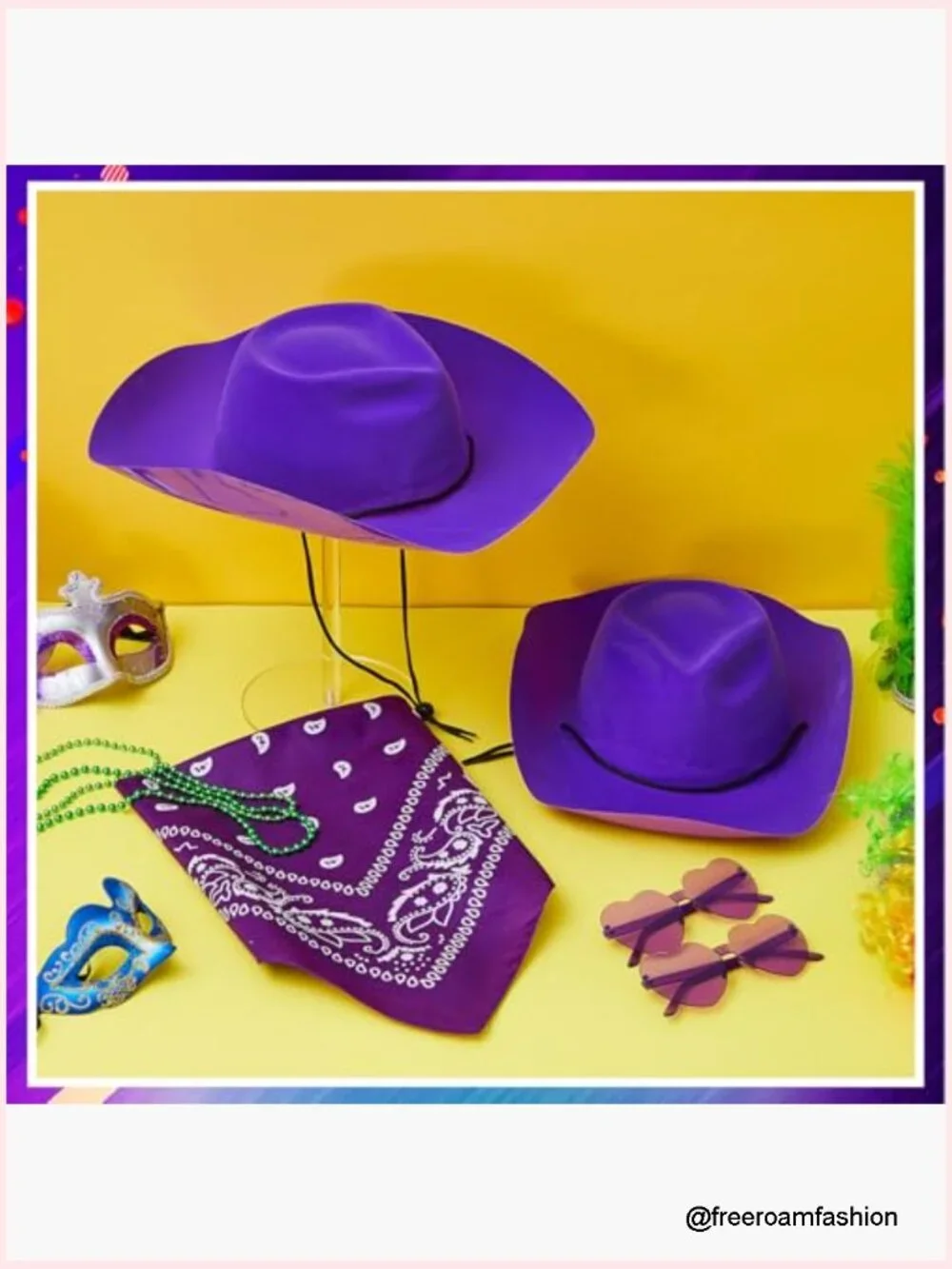 Western Cowboy Hat Set with Bandanas and Heart Glasses